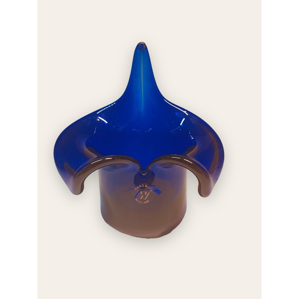 Lovely Vintage WANDA Cobalt Blue Art Glass Vase, made in Poland, w. Label